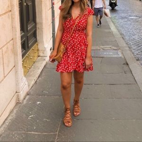 J. CREW FACTORY | Red Floral Faux Wrap Dress 2 - Picture 4 of 10